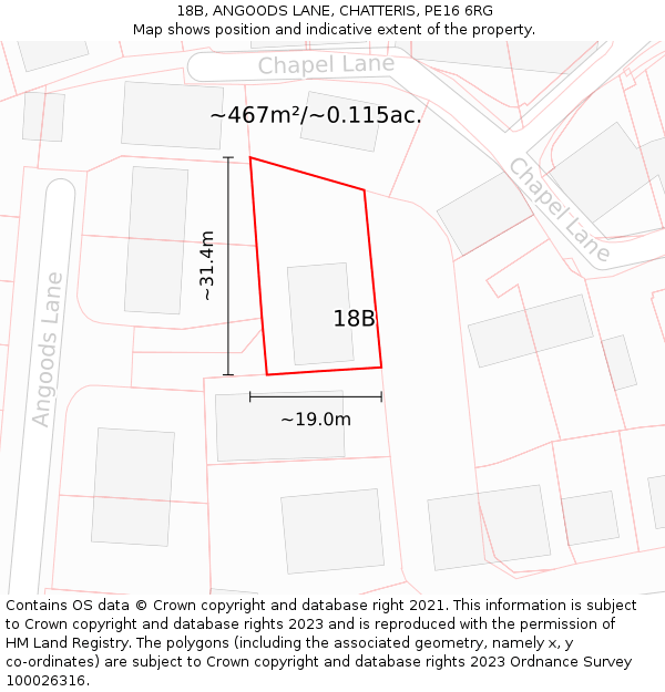 18B, ANGOODS LANE, CHATTERIS, PE16 6RG: Plot and title map