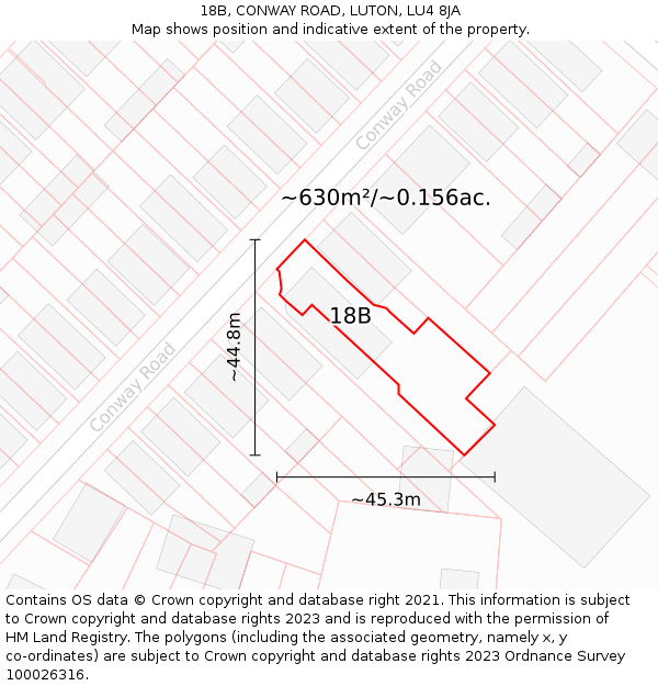 18B, CONWAY ROAD, LUTON, LU4 8JA: Plot and title map