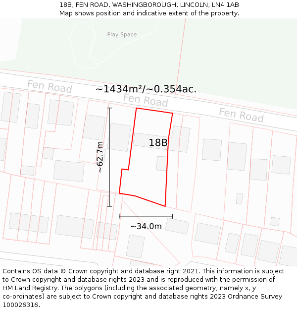 18B, FEN ROAD, WASHINGBOROUGH, LINCOLN, LN4 1AB: Plot and title map