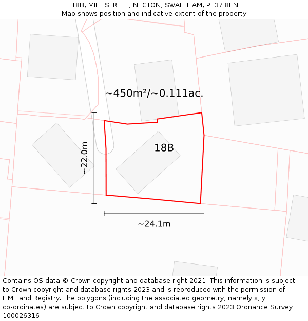 18B, MILL STREET, NECTON, SWAFFHAM, PE37 8EN: Plot and title map