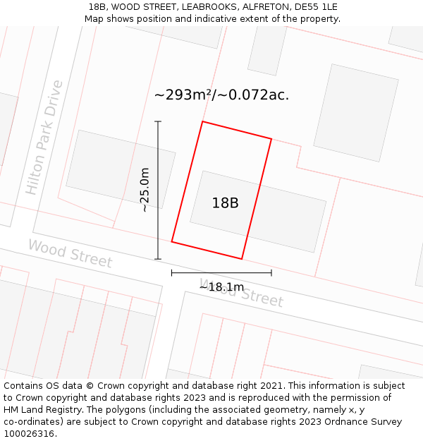 18B, WOOD STREET, LEABROOKS, ALFRETON, DE55 1LE: Plot and title map