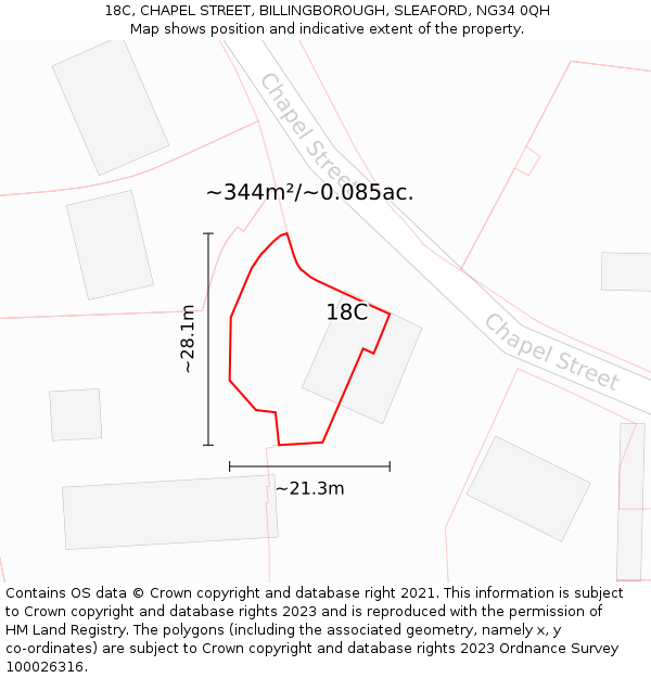 18C, CHAPEL STREET, BILLINGBOROUGH, SLEAFORD, NG34 0QH: Plot and title map