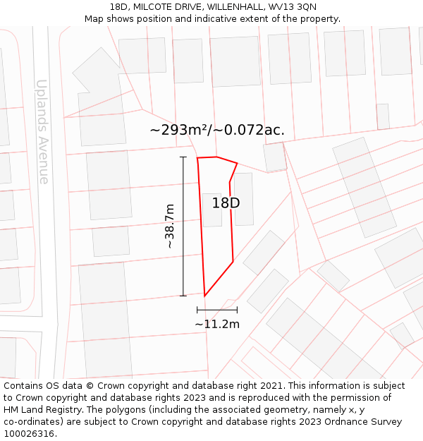 18D, MILCOTE DRIVE, WILLENHALL, WV13 3QN: Plot and title map