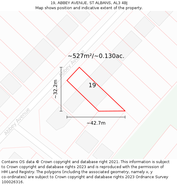 19, ABBEY AVENUE, ST ALBANS, AL3 4BJ: Plot and title map