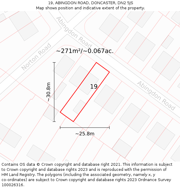 19, ABINGDON ROAD, DONCASTER, DN2 5JS: Plot and title map