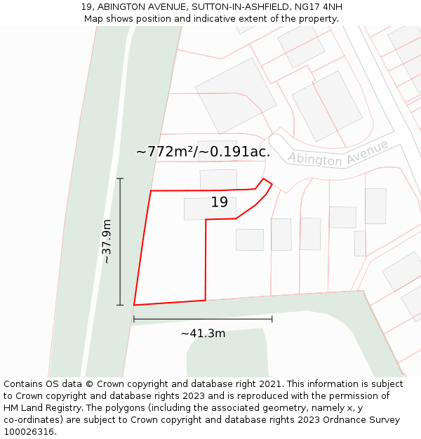 19, ABINGTON AVENUE, SUTTON-IN-ASHFIELD, NG17 4NH: Plot and title map