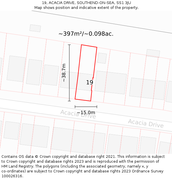 19, ACACIA DRIVE, SOUTHEND-ON-SEA, SS1 3JU: Plot and title map