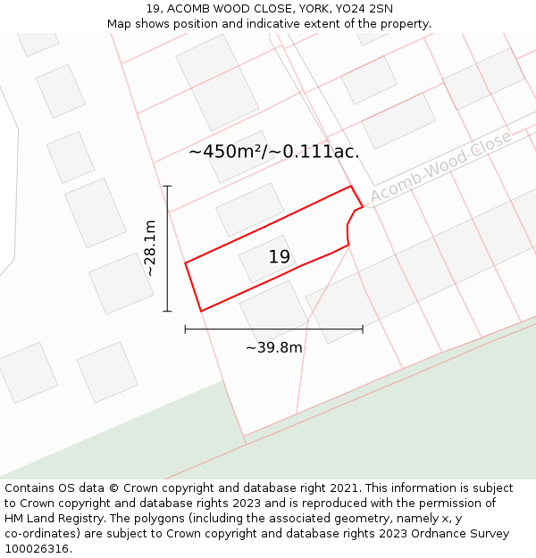 19, ACOMB WOOD CLOSE, YORK, YO24 2SN: Plot and title map