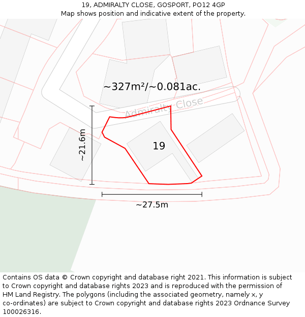 19, ADMIRALTY CLOSE, GOSPORT, PO12 4GP: Plot and title map