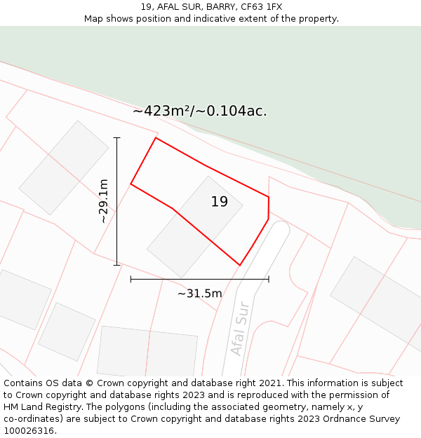 19, AFAL SUR, BARRY, CF63 1FX: Plot and title map