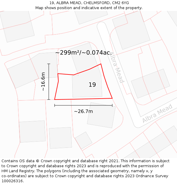 19, ALBRA MEAD, CHELMSFORD, CM2 6YG: Plot and title map