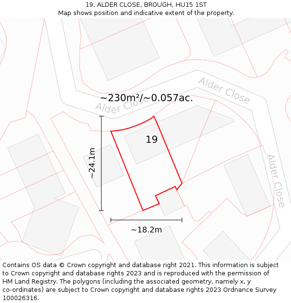 19, ALDER CLOSE, BROUGH, HU15 1ST: Plot and title map