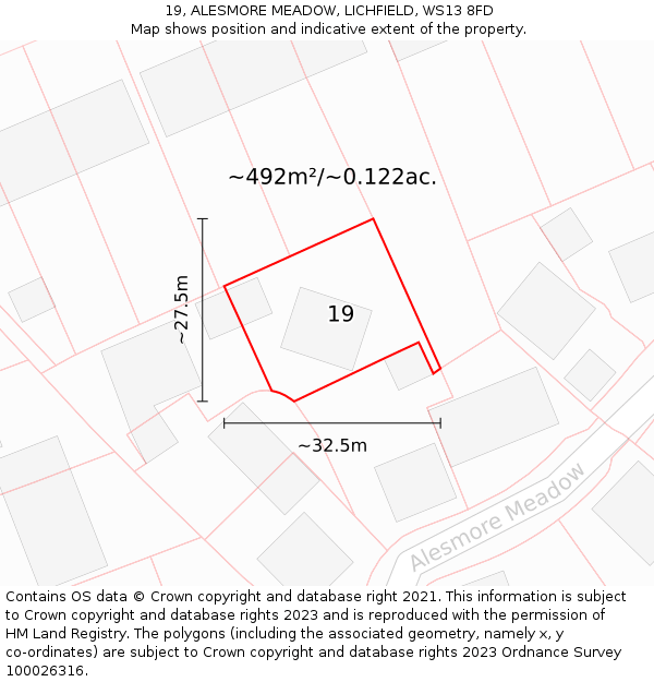 19, ALESMORE MEADOW, LICHFIELD, WS13 8FD: Plot and title map