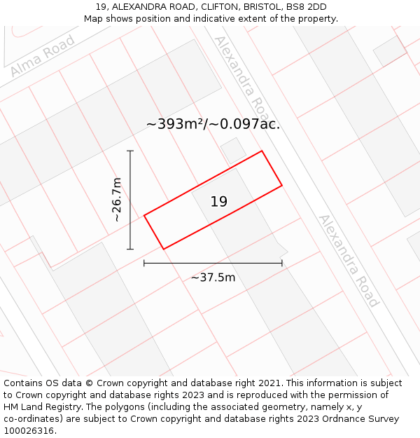 19, ALEXANDRA ROAD, CLIFTON, BRISTOL, BS8 2DD: Plot and title map