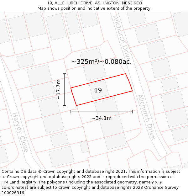 19, ALLCHURCH DRIVE, ASHINGTON, NE63 9EQ: Plot and title map