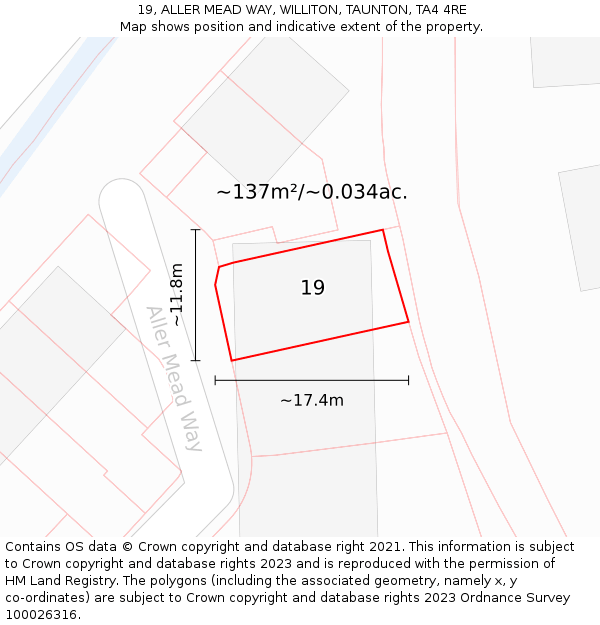 19, ALLER MEAD WAY, WILLITON, TAUNTON, TA4 4RE: Plot and title map