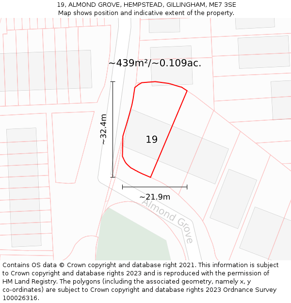 19, ALMOND GROVE, HEMPSTEAD, GILLINGHAM, ME7 3SE: Plot and title map