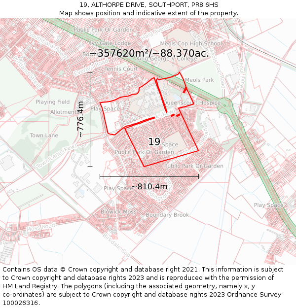 19, ALTHORPE DRIVE, SOUTHPORT, PR8 6HS: Plot and title map