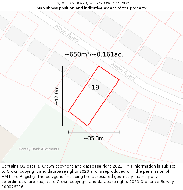 19, ALTON ROAD, WILMSLOW, SK9 5DY: Plot and title map