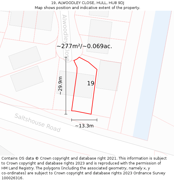 19, ALWOODLEY CLOSE, HULL, HU8 9DJ: Plot and title map