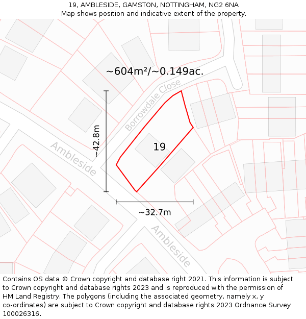 19, AMBLESIDE, GAMSTON, NOTTINGHAM, NG2 6NA: Plot and title map