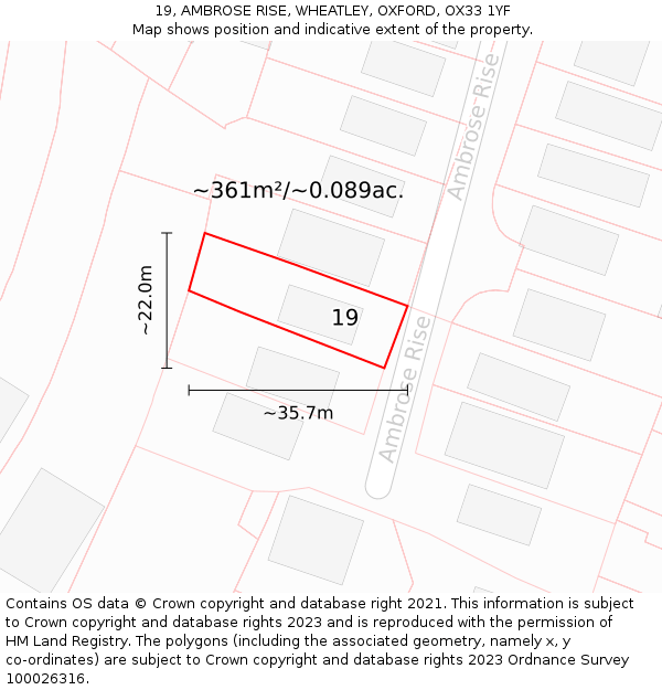 19, AMBROSE RISE, WHEATLEY, OXFORD, OX33 1YF: Plot and title map