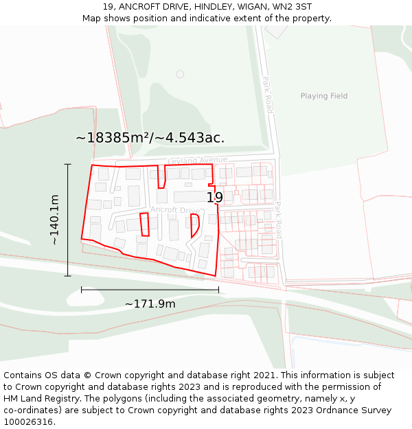 19, ANCROFT DRIVE, HINDLEY, WIGAN, WN2 3ST: Plot and title map