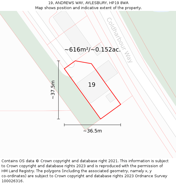 19, ANDREWS WAY, AYLESBURY, HP19 8WA: Plot and title map