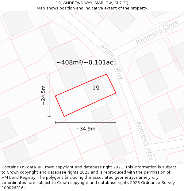 19, ANDREWS WAY, MARLOW, SL7 3QJ: Plot and title map