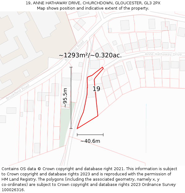 19, ANNE HATHAWAY DRIVE, CHURCHDOWN, GLOUCESTER, GL3 2PX: Plot and title map