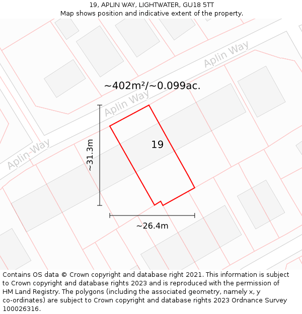 19, APLIN WAY, LIGHTWATER, GU18 5TT: Plot and title map