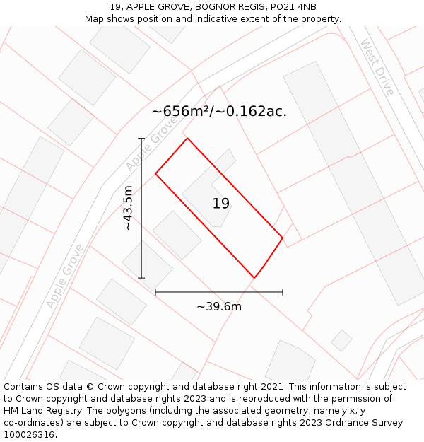 19, APPLE GROVE, BOGNOR REGIS, PO21 4NB: Plot and title map