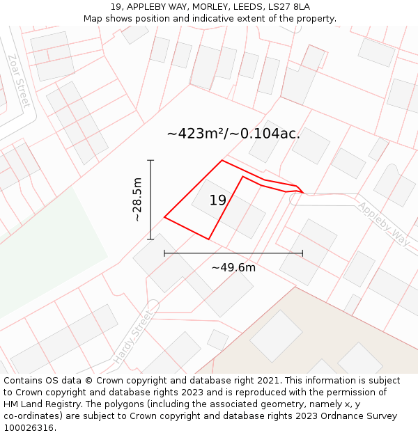 19, APPLEBY WAY, MORLEY, LEEDS, LS27 8LA: Plot and title map