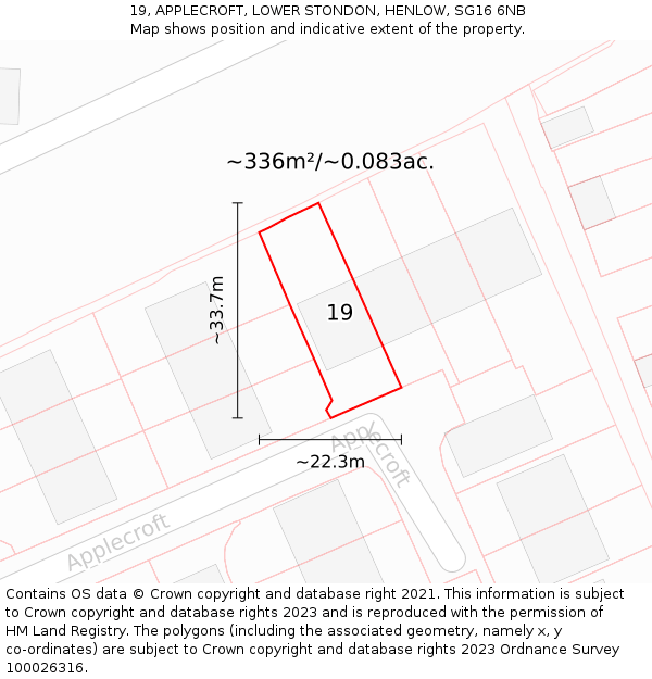 19, APPLECROFT, LOWER STONDON, HENLOW, SG16 6NB: Plot and title map