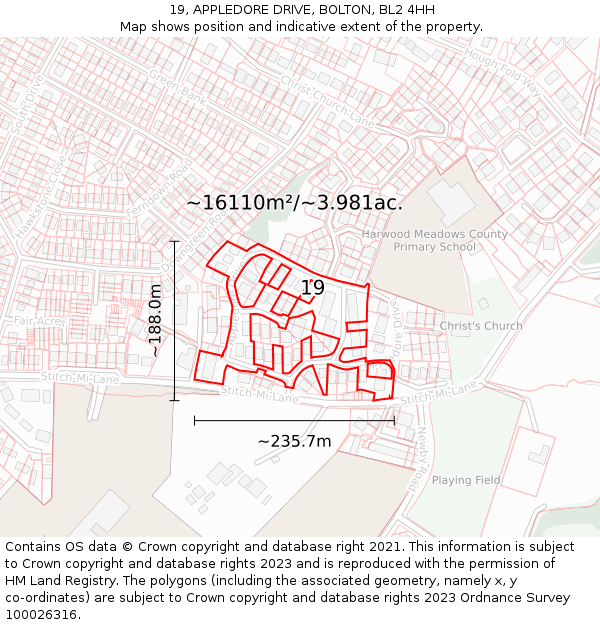 19, APPLEDORE DRIVE, BOLTON, BL2 4HH: Plot and title map