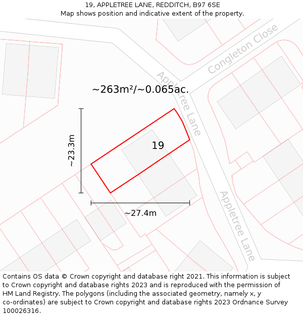 19, APPLETREE LANE, REDDITCH, B97 6SE: Plot and title map