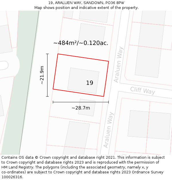 19, ARALUEN WAY, SANDOWN, PO36 8PW: Plot and title map