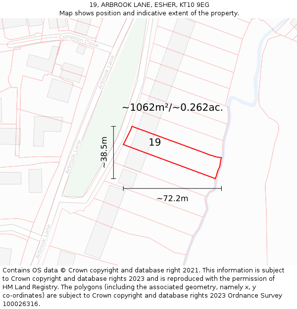 19, ARBROOK LANE, ESHER, KT10 9EG: Plot and title map