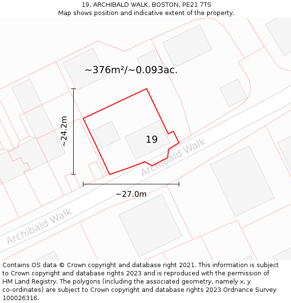 19, ARCHIBALD WALK, BOSTON, PE21 7TS: Plot and title map