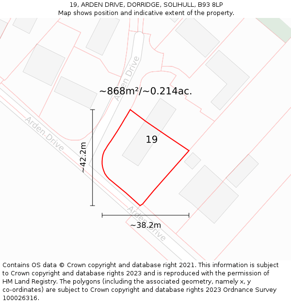 19, ARDEN DRIVE, DORRIDGE, SOLIHULL, B93 8LP: Plot and title map