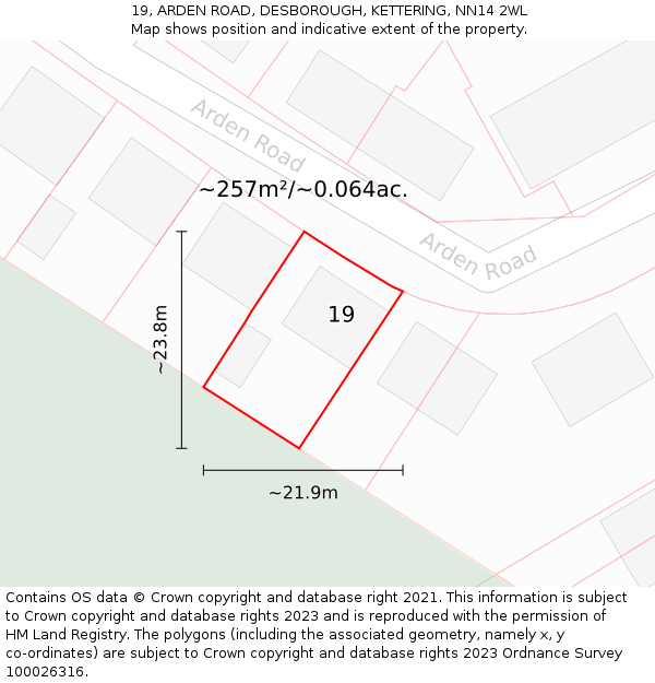 19, ARDEN ROAD, DESBOROUGH, KETTERING, NN14 2WL: Plot and title map