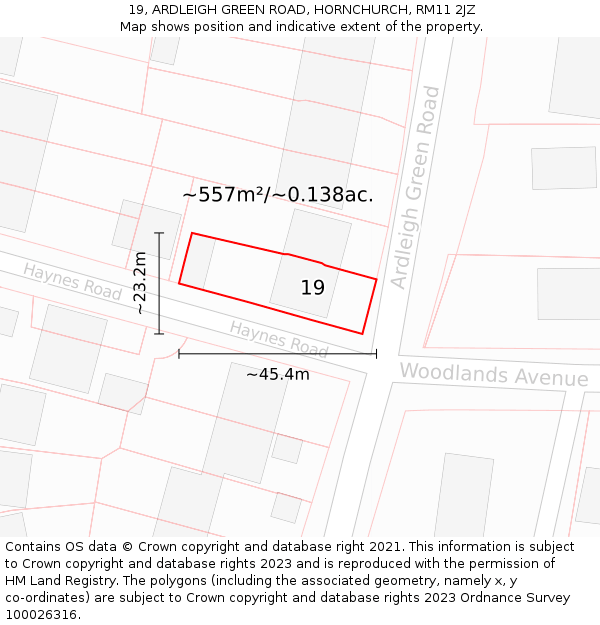 19, ARDLEIGH GREEN ROAD, HORNCHURCH, RM11 2JZ: Plot and title map