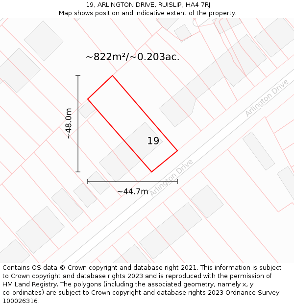 19, ARLINGTON DRIVE, RUISLIP, HA4 7RJ: Plot and title map