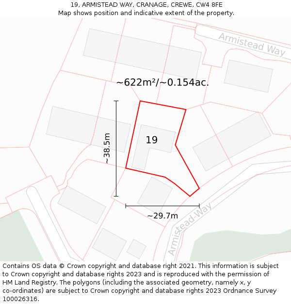 19, ARMISTEAD WAY, CRANAGE, CREWE, CW4 8FE: Plot and title map