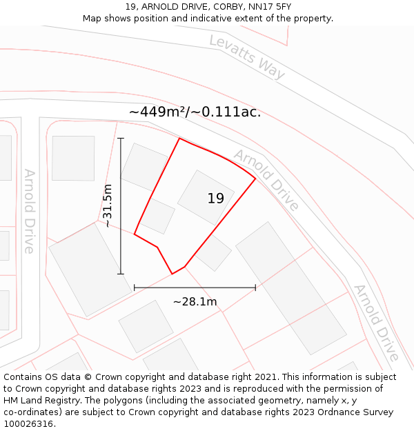 19, ARNOLD DRIVE, CORBY, NN17 5FY: Plot and title map