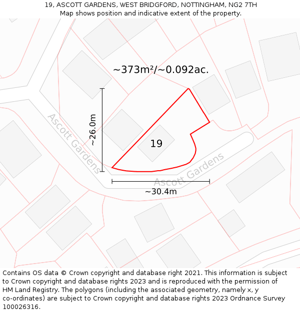 19, ASCOTT GARDENS, WEST BRIDGFORD, NOTTINGHAM, NG2 7TH: Plot and title map