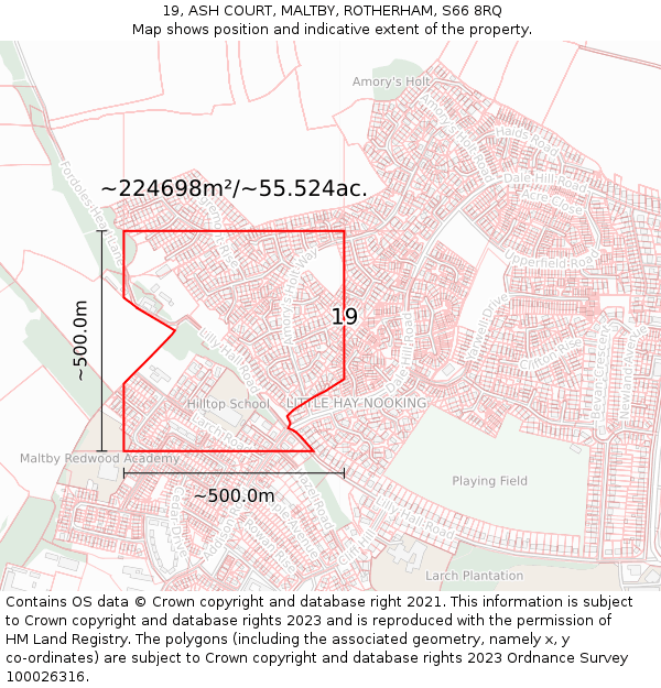 19, ASH COURT, MALTBY, ROTHERHAM, S66 8RQ: Plot and title map