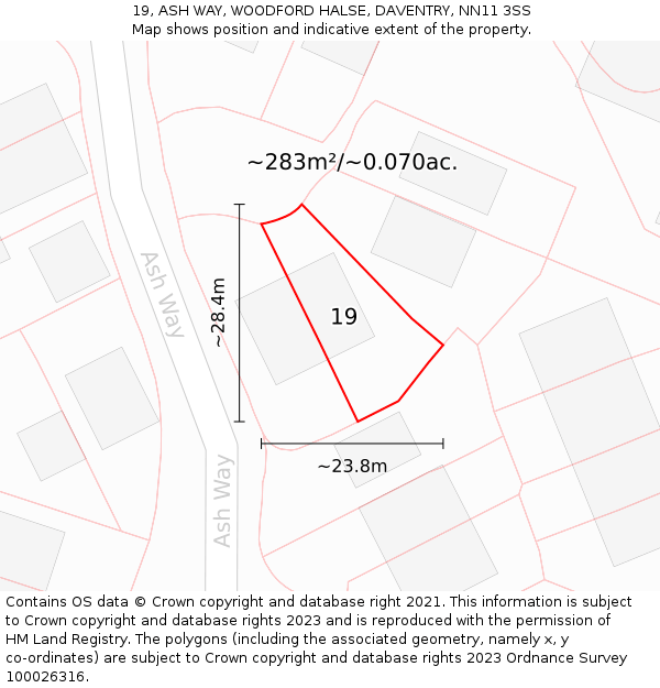 19, ASH WAY, WOODFORD HALSE, DAVENTRY, NN11 3SS: Plot and title map