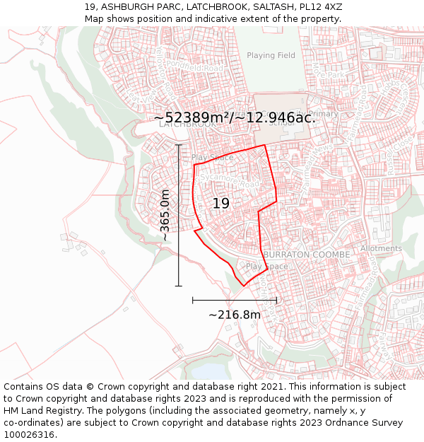 19, ASHBURGH PARC, LATCHBROOK, SALTASH, PL12 4XZ: Plot and title map