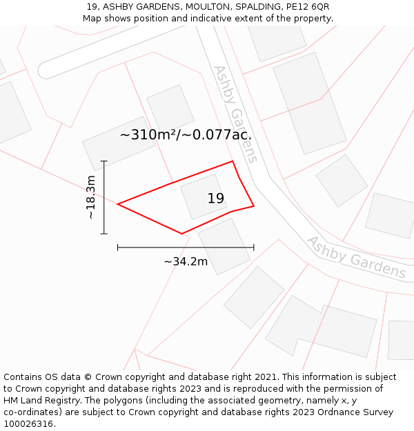 19, ASHBY GARDENS, MOULTON, SPALDING, PE12 6QR: Plot and title map